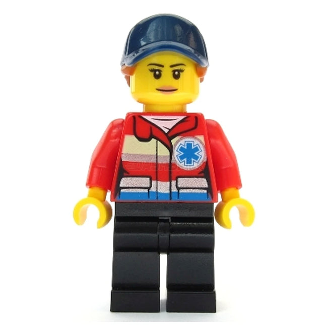 LEGO Minifigure - Paramedic, Female, Red Jacket, Dark Blue Cap, Ponytail [CITY]
