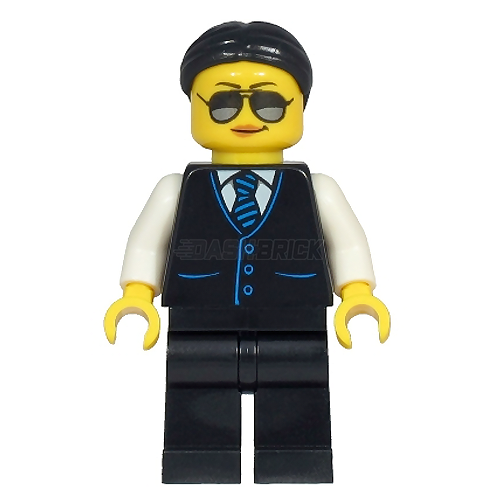 LEGO Minifigure - Female, Limousine Driver, Black Vest, Blue Tie, Sunglasses [CITY]