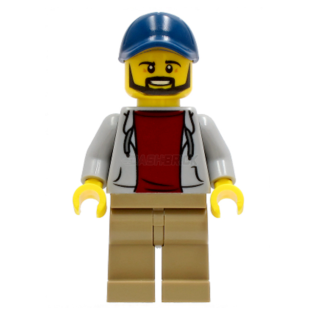 LEGO Minifigure - Male, Dad, Hoodie, Dark Red Shirt, Beard, Dark Blue Cap (2021) [CITY]