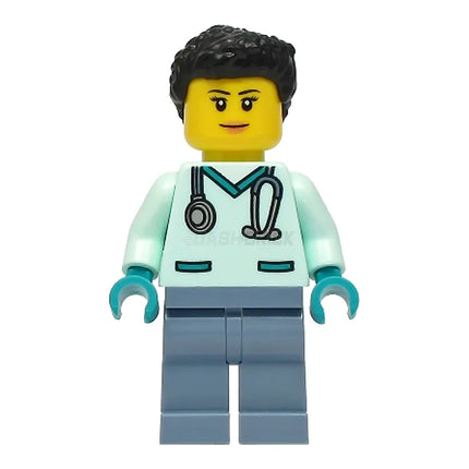 LEGO Minifigure - Female, Doctor/Veterinarian, Scrubs, Black Hair [CITY]