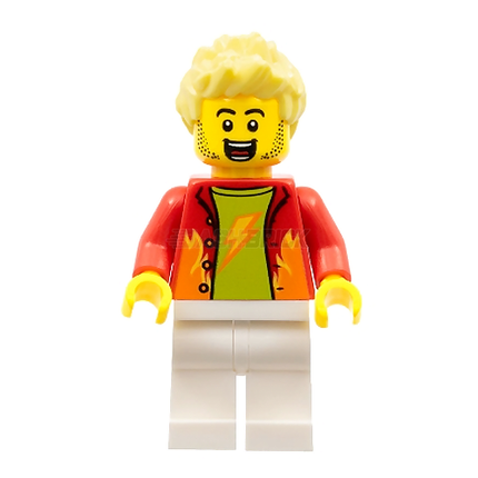 LEGO Minifigure - Male, "Dynamo Doug", Red Jacket, Spiked Hair [CITY]