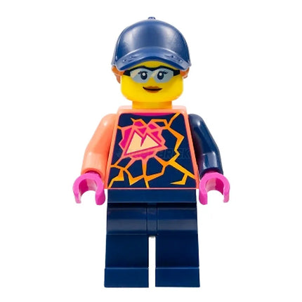 LEGO Minifigure - Female, Stuntz Crew, Coral Shirt, Dark Blue Cap, Ponytail [CITY]