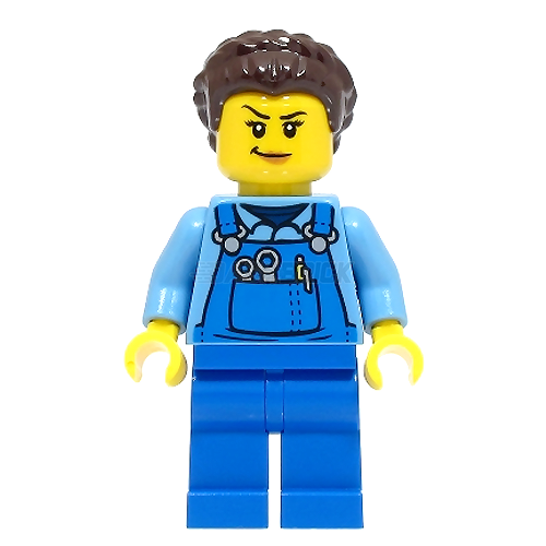 LEGO Minifigure - Female, Blue Overalls, Dark Brown Hair [CITY]