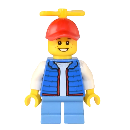 LEGO Minifigure - Boy, "Billy" Blue Vest, Tiny Yellow Propeller [CITY]