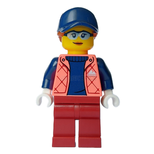 LEGO Minifigure - Female, Coral Jacket over Sweater, Cap, Dark Orange Hair [CITY]