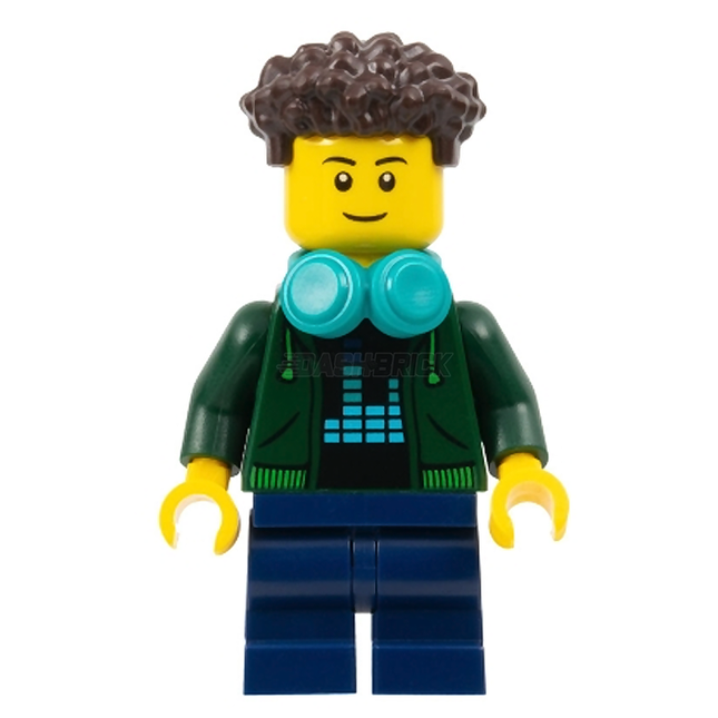 LEGO Minifigure - Video Game Player - Male, Green Hoodie, Medium Legs, Headphones [CITY]