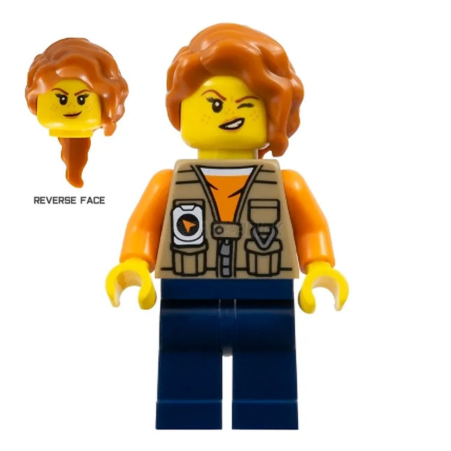 LEGO Minifigure - Female, "Jungle Photographer" Vest, Dark Orange Hair [CITY]