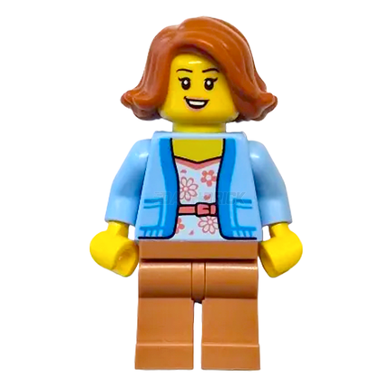 LEGO Minifigure - Female, Jacket, White Shirt with Flowers, Dark Orange Hair [CITY]