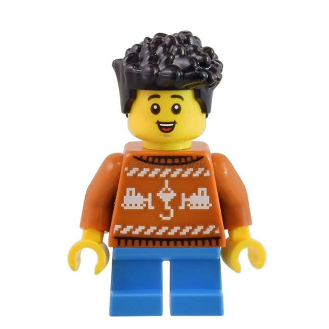 LEGO Minifigure - Child - Boy, Dark Orange Christmas Holiday Sweater, Black Hair [CITY]