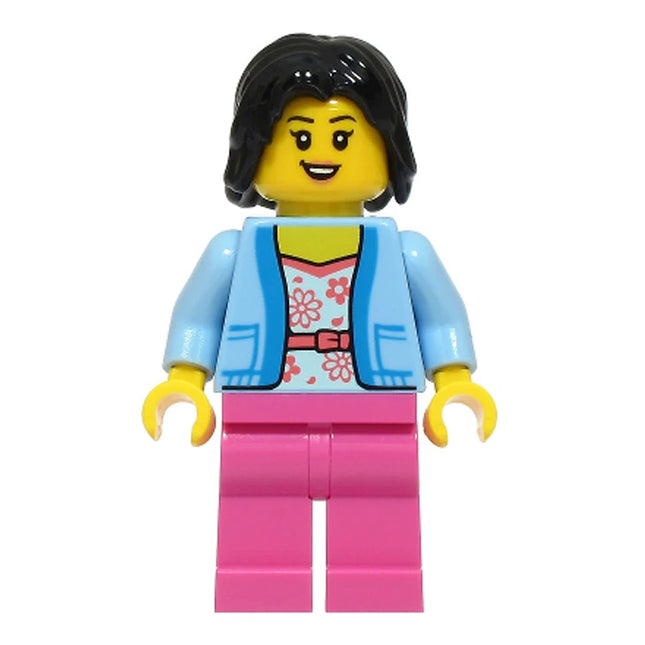 LEGO Minifigure - Female, Jacket over White Shirt with Coral Flowers, Black Hair (2025) [CITY]