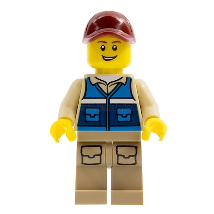 LEGO Minifigure - Male, Wildlife Rescue Worker, Dark Red Cap, Blue Vest [CITY]