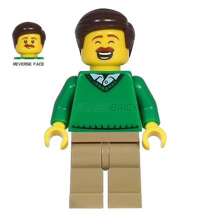 LEGO Minifigure - Male, "Mark McCloud" Dad, Green V-Neck Sweater [CITY]
