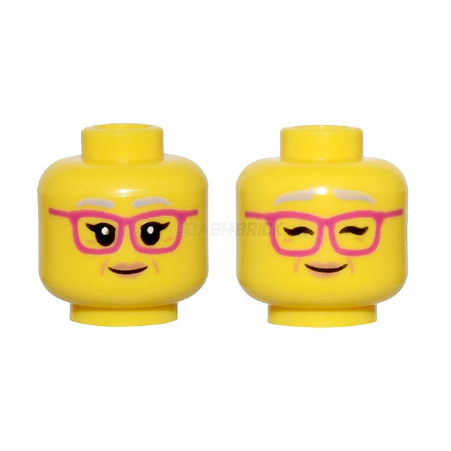LEGO Minifigure Part - Head, Magenta Glasses, Dimples, Grin, Open Eyes/Closed Eyes [3626pb2933] 6305730