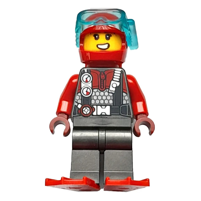 LEGO Minifigure - Female, Diver - Female, Red Helmet, Air Tanks and Flippers (2023) [CITY]