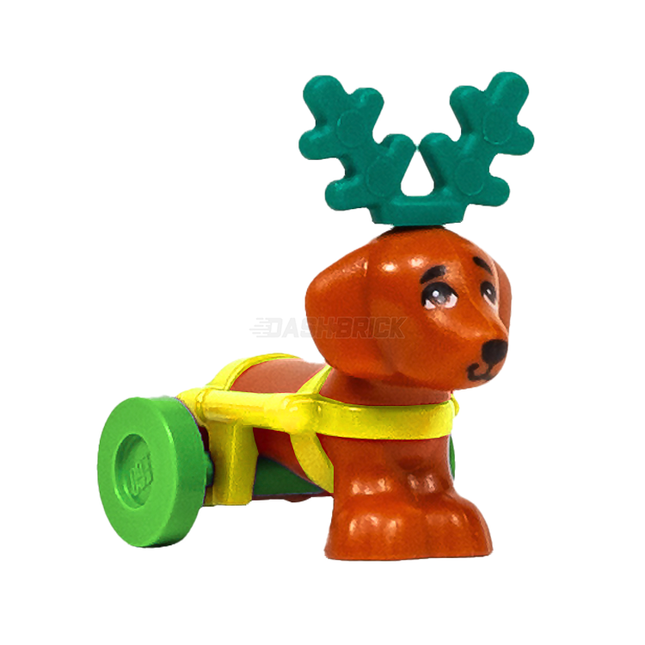 LEGO Minifigure Animal - Dog, Dachshund, Christmas Reindeer, Yellow Harness [100559pb01]