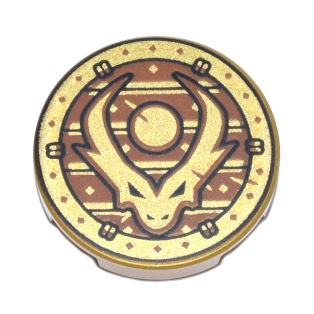 LEGO Minifigure Accessory - Gold Coin, Dragon Head with Horns, Black Outline, 2 x 2 Tile, Pearl Gold [14769pb838] 6578513