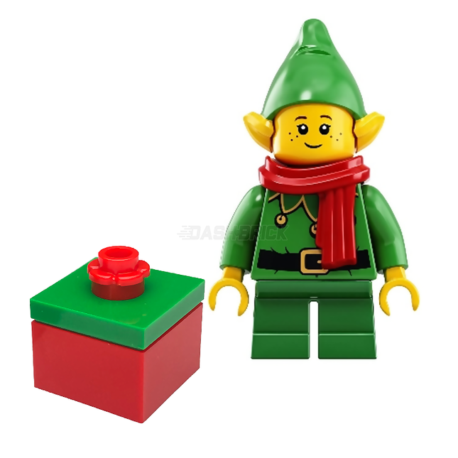 LEGO Minifigure - Santa's Elf, Green Scalloped Collar with Bells, Scarf, Present [Christmas]