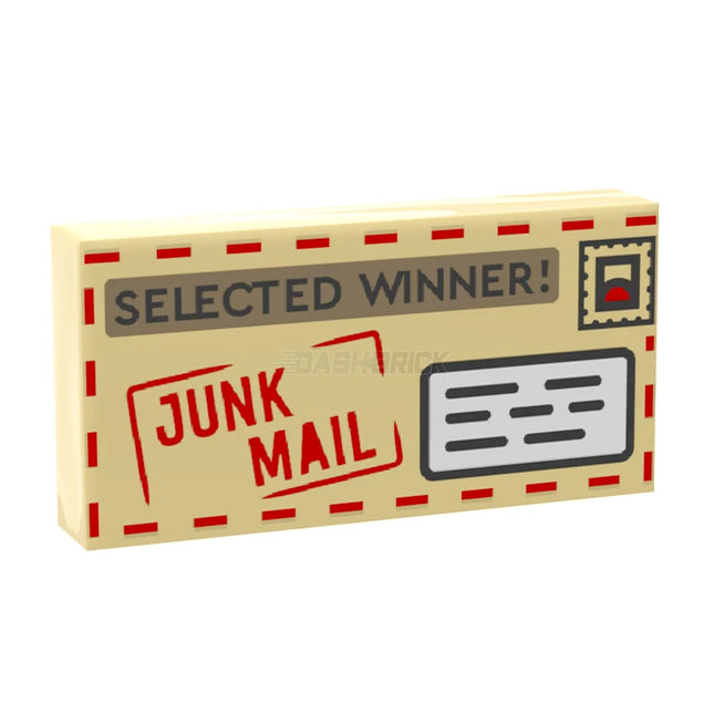 LEGO Minifigure Accessory - Tile, Mail Envelope: 'JUNK MAIL' & 'SELECTED WINNER!' (1 x 2 Tile) [3069pb1287] 6490706