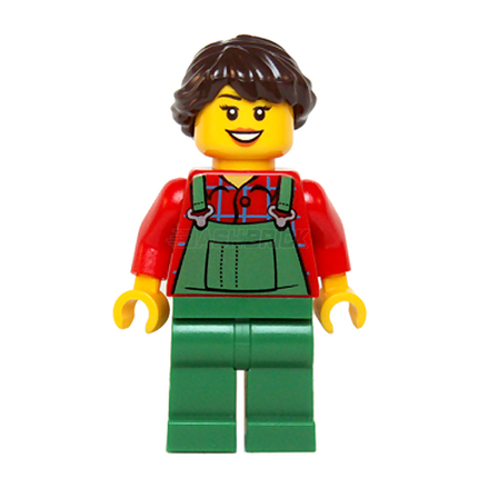 LEGO Minifigure - Female, Overalls Farmer Green, French Braided Hair [CITY]