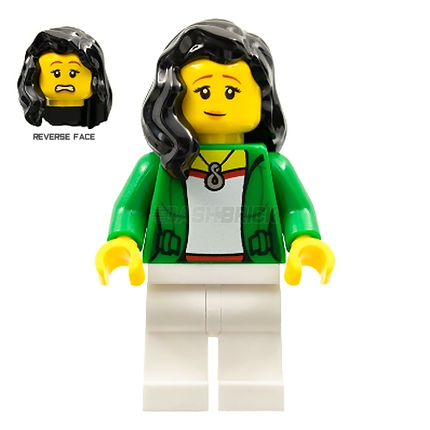 LEGO Minifigure - Female, "Fei" Green Jacket, Long Black Hair (Monkie Kid) [CITY]