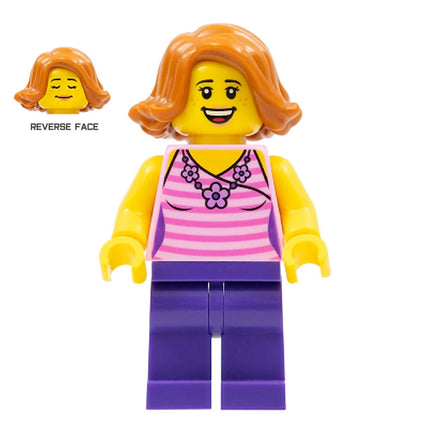LEGO Minifigure - Female, Striped Pink Shirt, Flower Necklace (2018) [CITY]
