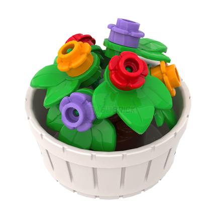 LEGO "Flower Bouquet Barrel" - Bunch of Flowers, White Barrel [MiniMOC]