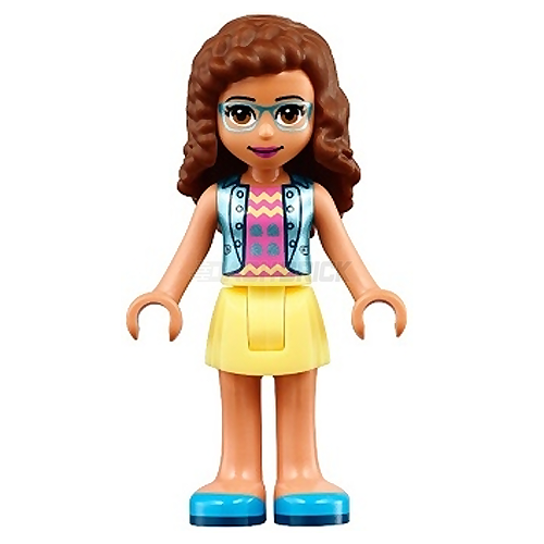 LEGO Minifigure - Friends Olivia (Nougat) - Bright Light Yellow Skirt, Dark Pink Top with Blue Jacket [FRIENDS]