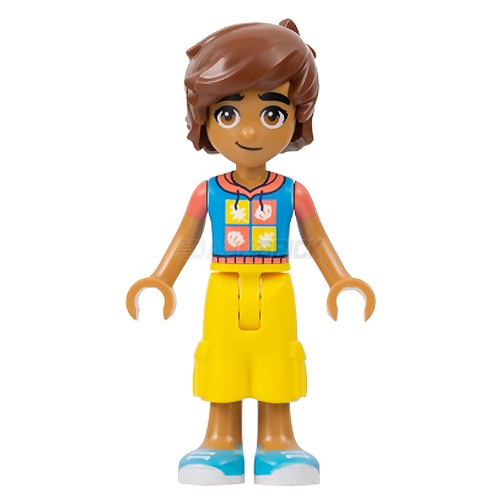 LEGO Minifigure - Friends Leo - Dark Azure/Coral Hoodie, Yellow Trousers, Medium Azure Shoes [FRIENDS]