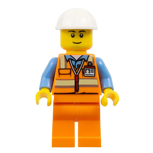 LEGO Minifigure - Male, Construction Worker, Safety Vest with ID, White Helmet (2022) [CITY]