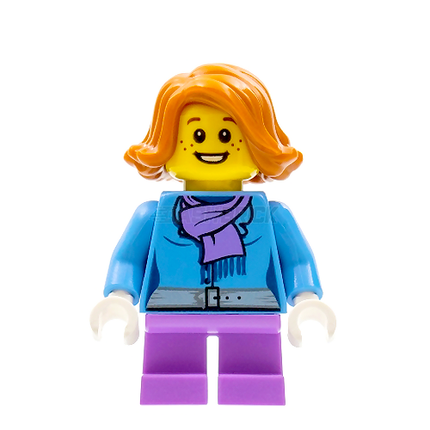 LEGO Minifigure - Girl, Blue Jacket with Purple Scarf, Short Legs [CITY]