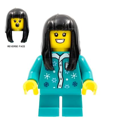 LEGO Minifigure - Girl, Child, Pajamas, Dark Turquoise Short Legs, Black Long Hair [CITY]