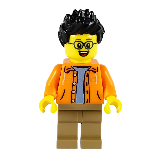 LEGO Minifigure - Man, Orange Jacket, Glasses, Spiky Hair [CITY]