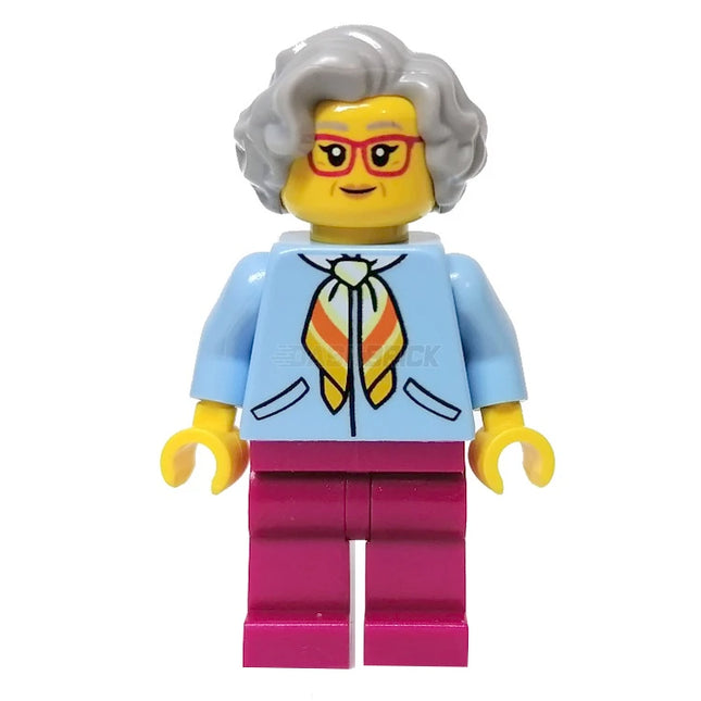 LEGO Minifigure - Woman, Grandma, Light Grey Hair, Blue Jacket [CITY]