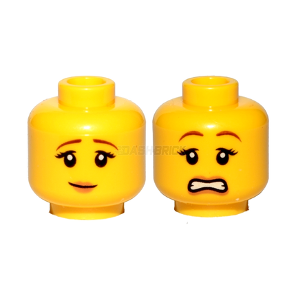 LEGO Minifigure Part - Head, Female Brown Eyebrows, Pensive Smile/Scared [3626cpb1571]