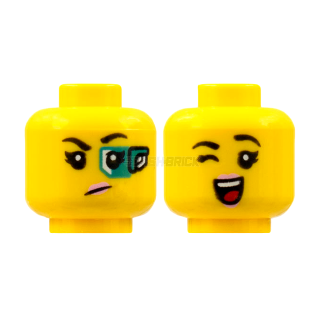 LEGO Minifigure Part - Head, Peach Lips, Dark Turquoise Device on Left Eye/Winking Right Eye [3626cpr3416] 6334588