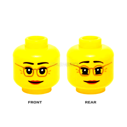 LEGO Minifigure Part - Head, Female, Glasses, Laugh Lines, Neutral/Raised Eyebrows Amused [3626cpb1398] 6124264