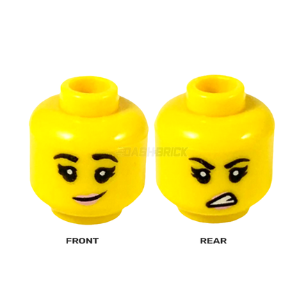 LEGO Minifigure Part - Head, Female, Black Eyebrows, Pink Lips, Lopsided Grin/Sneer [3626cpb2615] 6296328