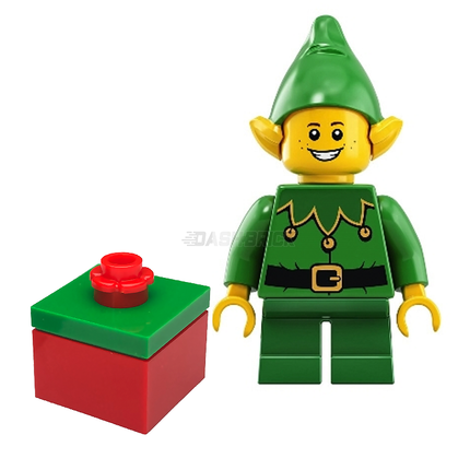 LEGO Minifigure - Elf - Green Scalloped Collar with Bells, Freckles, Smile, Present [Christmas]