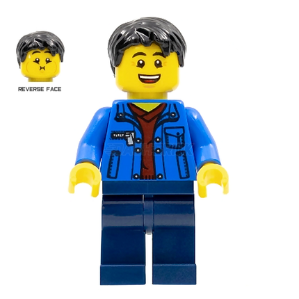 LEGO Minifigure - Man, Black Hair, Blue Jacket [CITY]