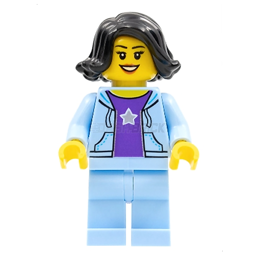 LEGO Minifigure - Woman, Black Hair, Blue Jacket, Star Shirt [CITY]
