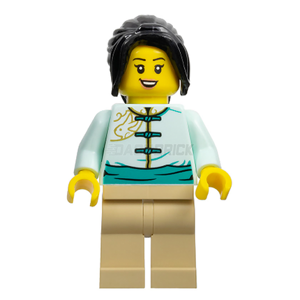 LEGO Minifigure - Female, Light Aqua Tang Jacket, Tan Legs, Black Hair [CITY]