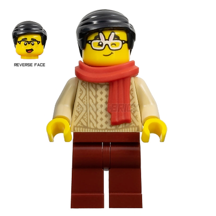 LEGO Minifigure - Male, Red Scarf, Tan Sweater, Rabbit Glasses [CITY]