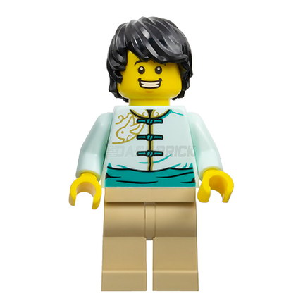 LEGO Minifigure - Male, Light Aqua Tang Jacket, Tan Legs, Black Hair [CITY]