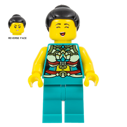 LEGO Minifigure - Female, Musician, Ornate Dark Turquoise Costume, Black Bun, Singing Face [CITY]