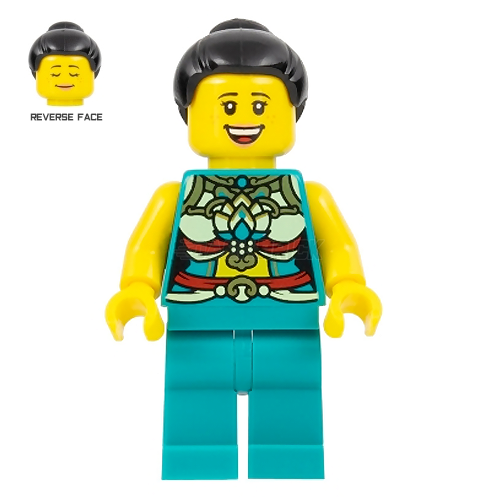 LEGO Minifigure - Female, Musician, Ornate Dark Turquoise Costume, Large Smile [CITY]