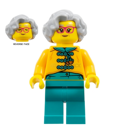 LEGO Minifigure - Female, Tang Jacket, Light Gray Hair, Red Glasses [CITY]