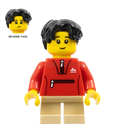 LEGO Minifigure - Child - Boy, Red Tracksuit Jacket, Tan Short Legs, Black Hair [CITY]