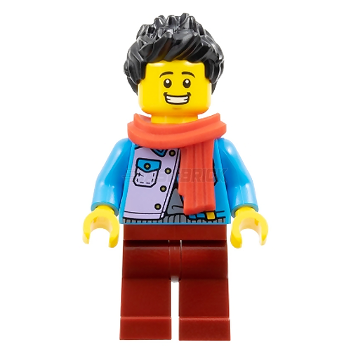 LEGO Minifigure - Man - Jacket over Silver Shirt, Black Hair, Red Scarf [CITY]