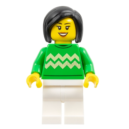 LEGO Minifigure - Woman - Green Sweater, Zig Zags, Black Hair [CITY]
