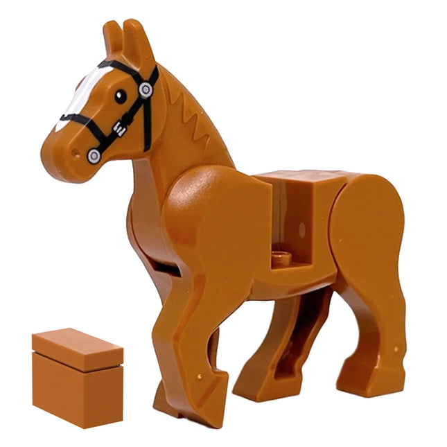 LEGO Minifigure Animal - Horse, Movable Legs, Bridle, Short White Blaze, Dark Orange [10352c01pb08]